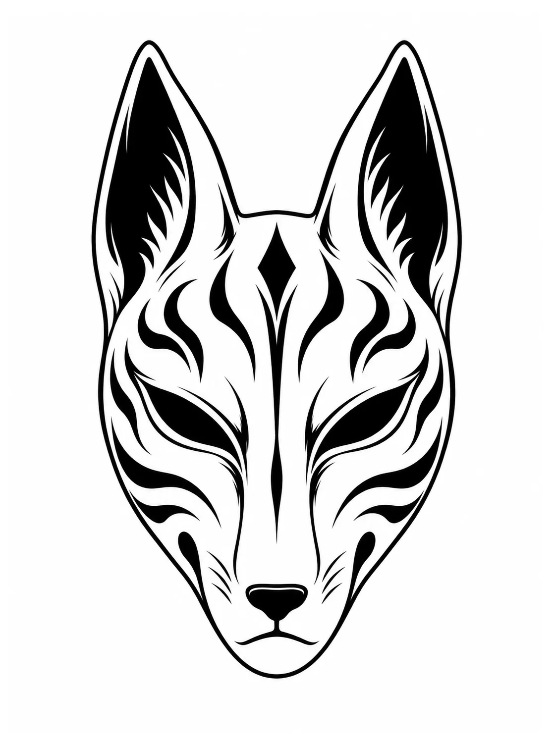 Czarny wzór tatuażu: Kitsune - maska lisa