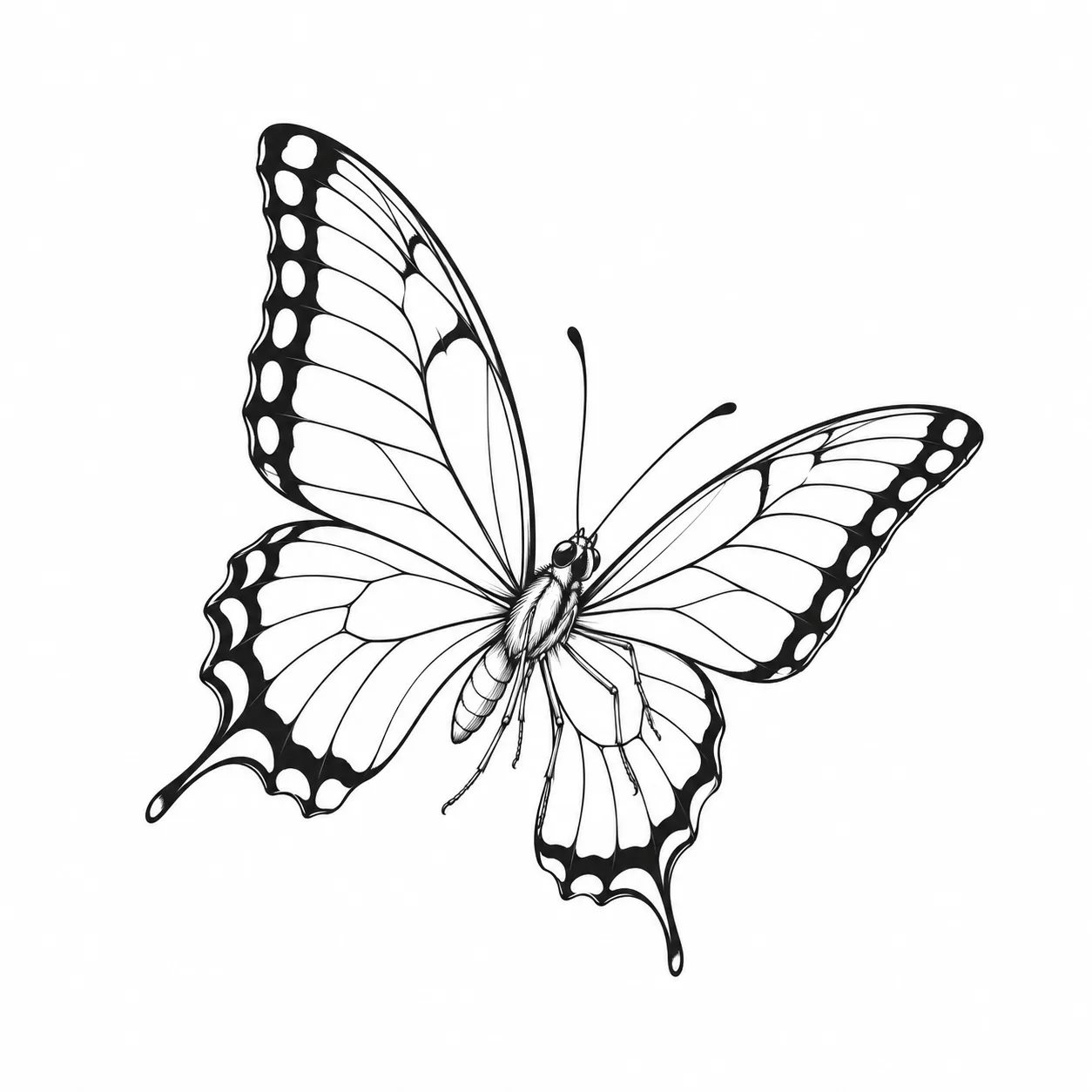 Czarny wzór tatuażu: Motyl w lekkim locie