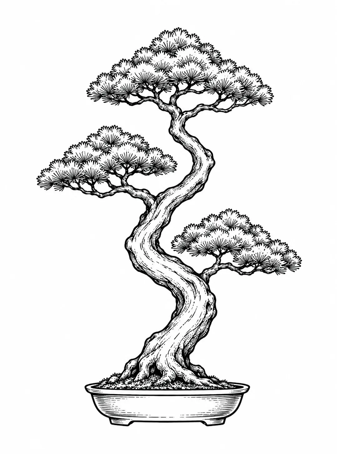 Czarny wzór tatuażu: Bonsai ciszy