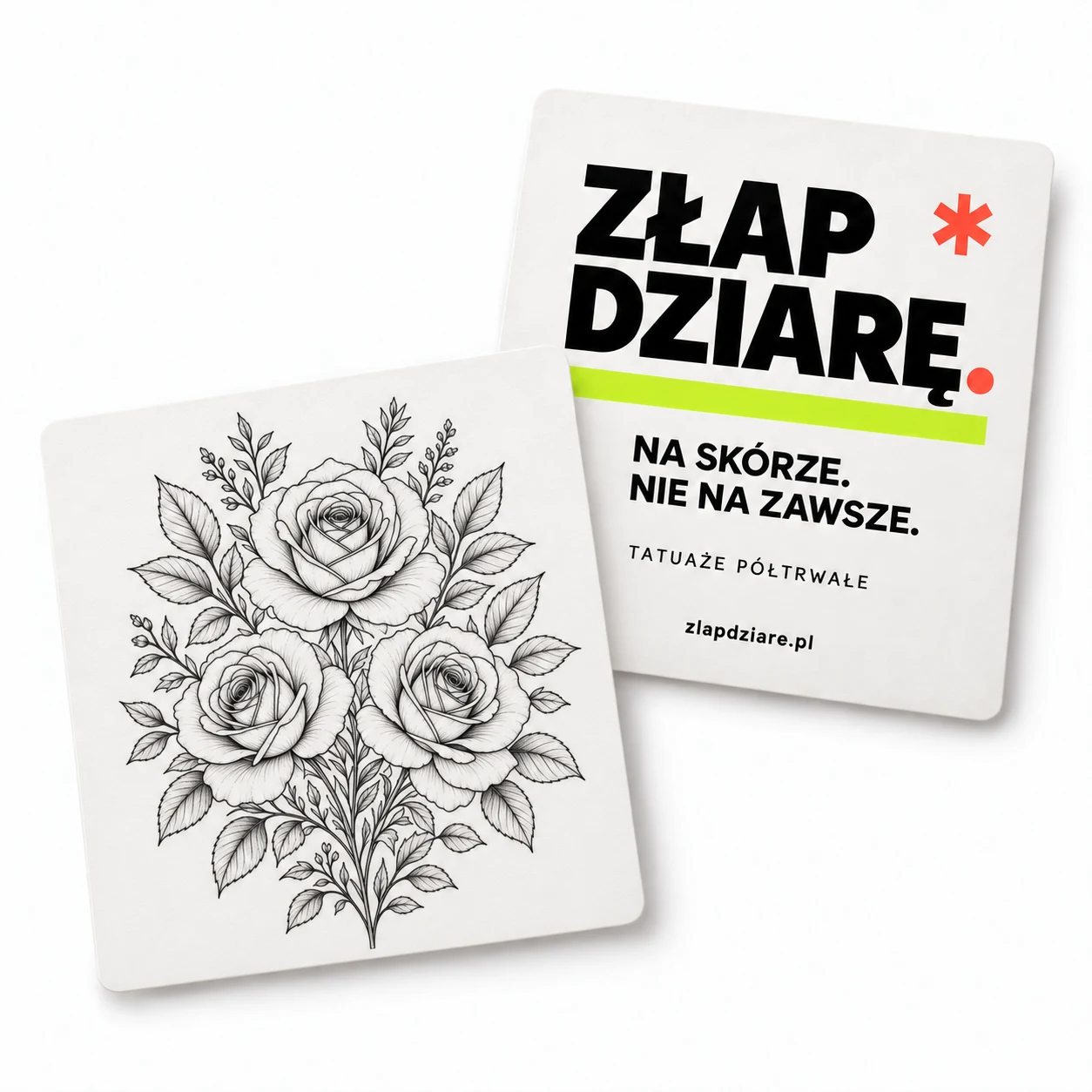 Bukiet róż — wizualizacja przodu i tyłu opakowania Złap Dziarę