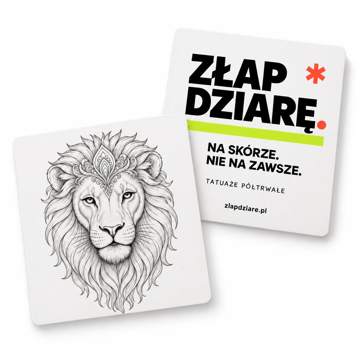 Królewski lew — wizualizacja przodu i tyłu opakowania Złap Dziarę
