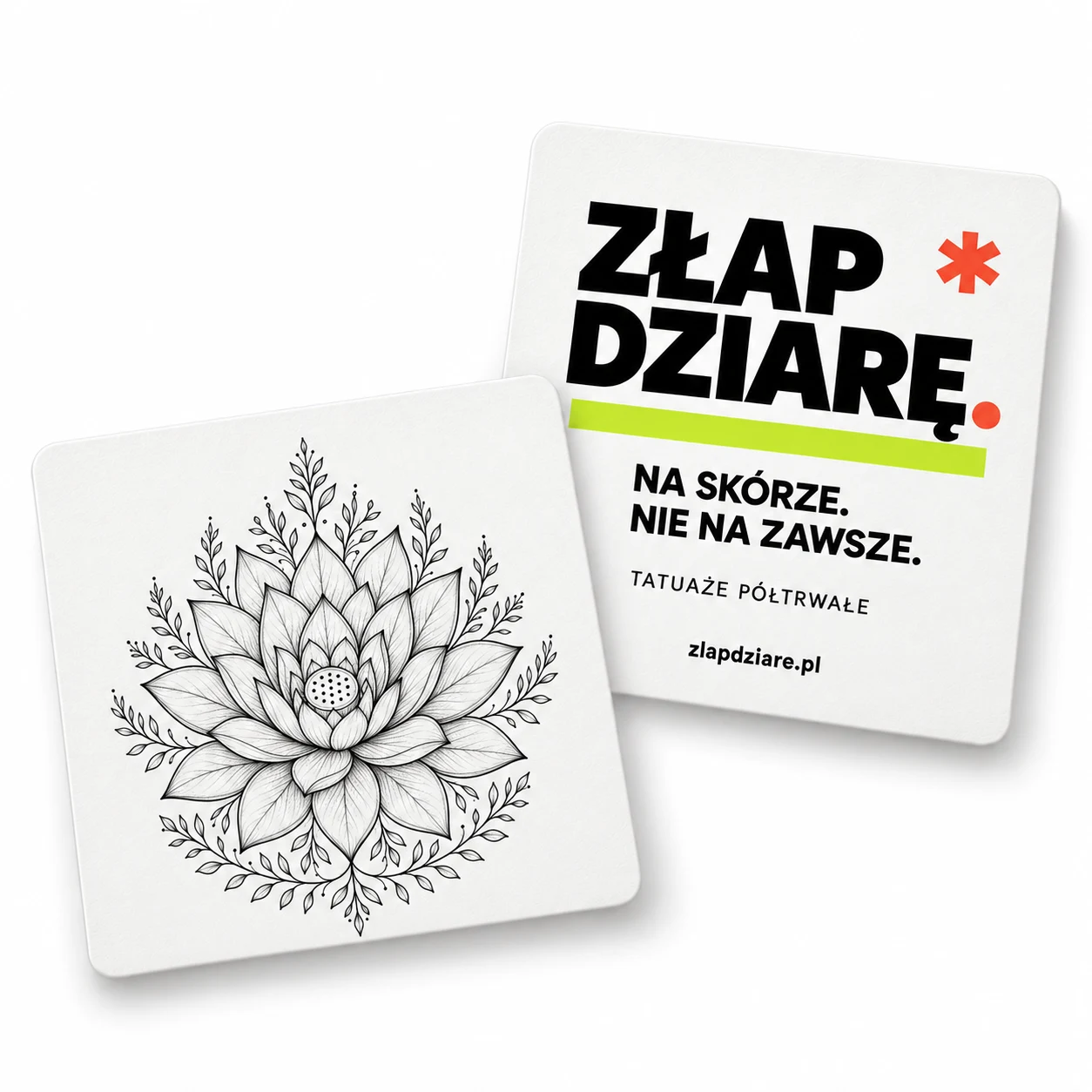 Kwiat lotosu — wizualizacja przodu i tyłu opakowania Złap Dziarę