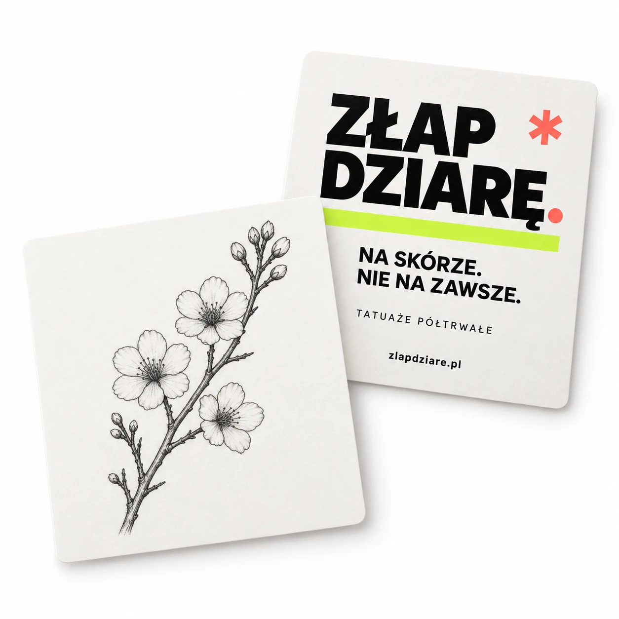 Kwiat wiśni — wizualizacja przodu i tyłu opakowania Złap Dziarę
