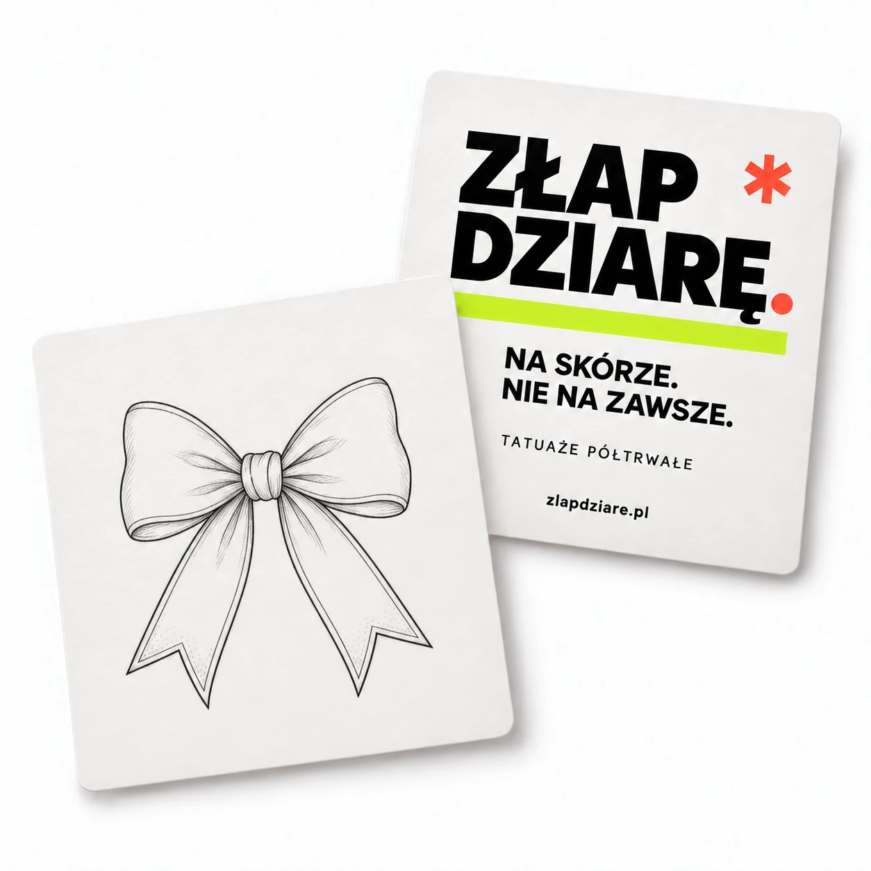 Słodka kokarda — wizualizacja przodu i tyłu opakowania Złap Dziarę
