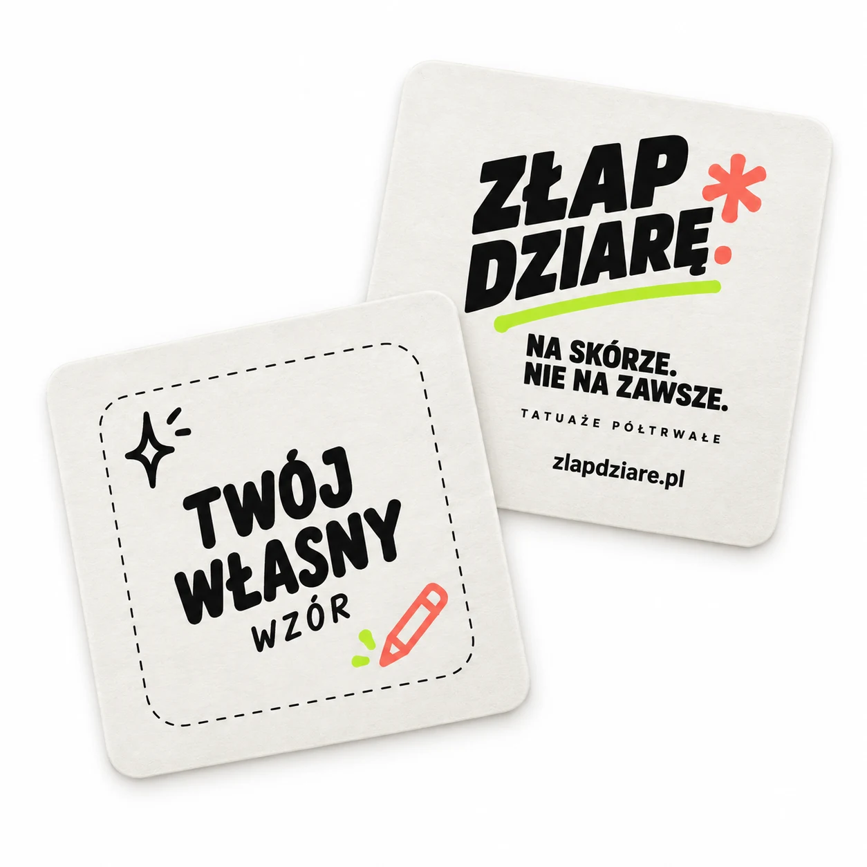 Twój własny wzór — przód i tył opakowania Złap Dziarę