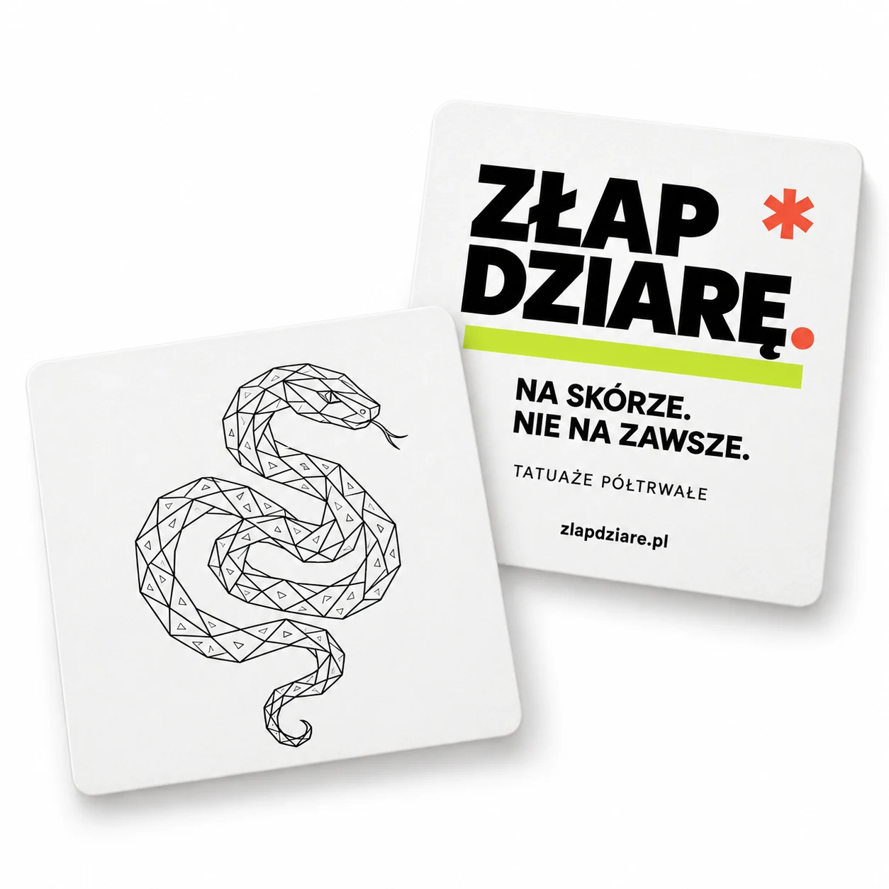 Wąż geometryczny — wizualizacja przodu i tyłu opakowania Złap Dziarę